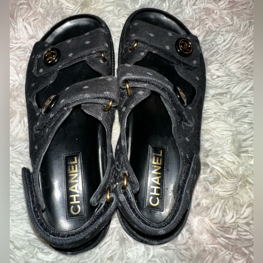 Chanel Dad Sandals CC Logo in Black Denim Size 39 - Picture 5 of 16